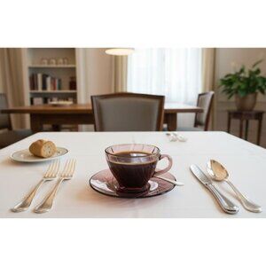 Vintage Arcoroc France Swirl Purple Glass Coffee Cup & Saucer‎ Set